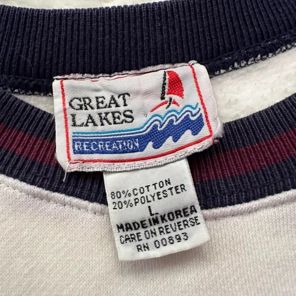 Vintage 1990s Cream Golf Clubs embroidered Graphic Sweatshirt with Stripe Trim L - Picture 8 of 8
